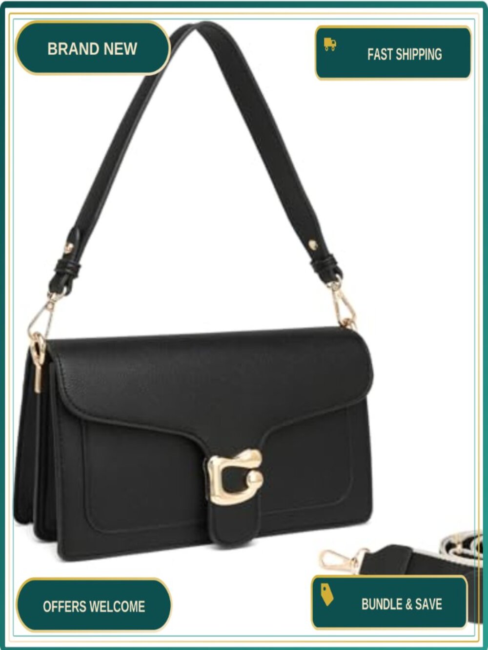 Small Crossbody Bag Vegan Leather Shoulder Purse with 2 Straps